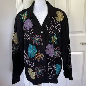 Indigo Moon Women’s Black/Embroidered Jacket/Light Blazer - Size 1X